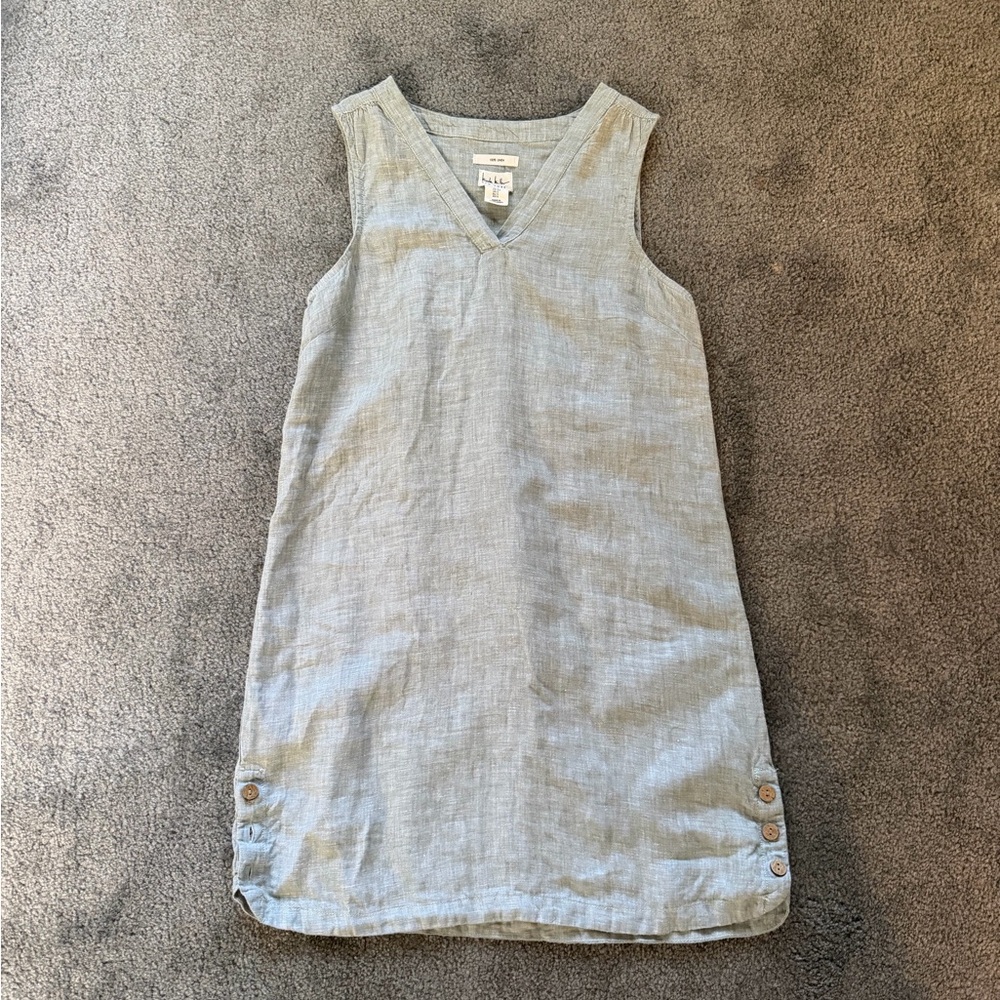 Nicole Miller Light Gray Sleeveless V-Neck Linen Midi Dress - Picture 4 of 6